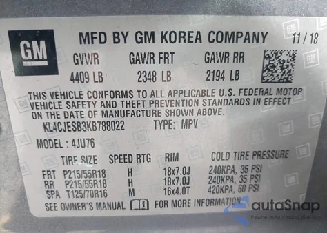 2019 Buick Encore Awd Preferred from USA, damaged, VIN KL4CJESB3KB788022